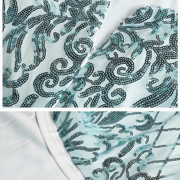 Mint blue Baroque Spaghetti Strap, Sleeveless,  Sequined Mermaid Maxi Go… - Picture 14 of 14